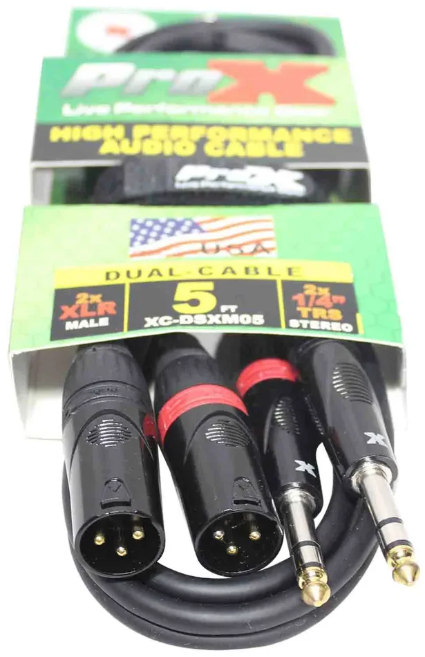 Prox XC-DSXM05 Balanced Dual 1/4″ TRS-M to Dual XLR3-M High Performance Audio Cable – 5 Feet