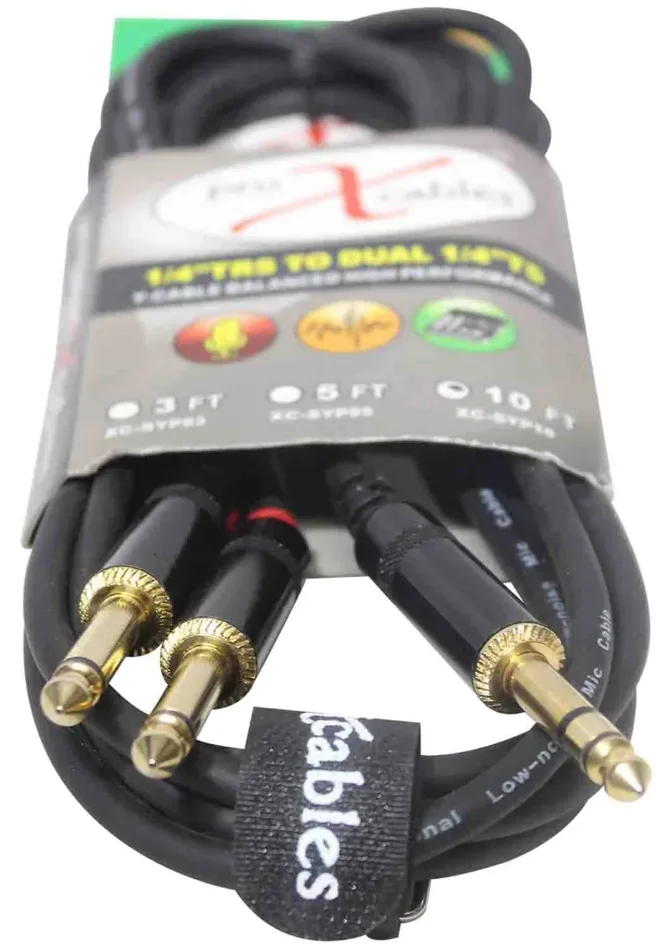 Prox XC-SYP10 Unbalanced TRS-M Stereo to Dual TS High Performance Audio Y Cable – 10 Feet