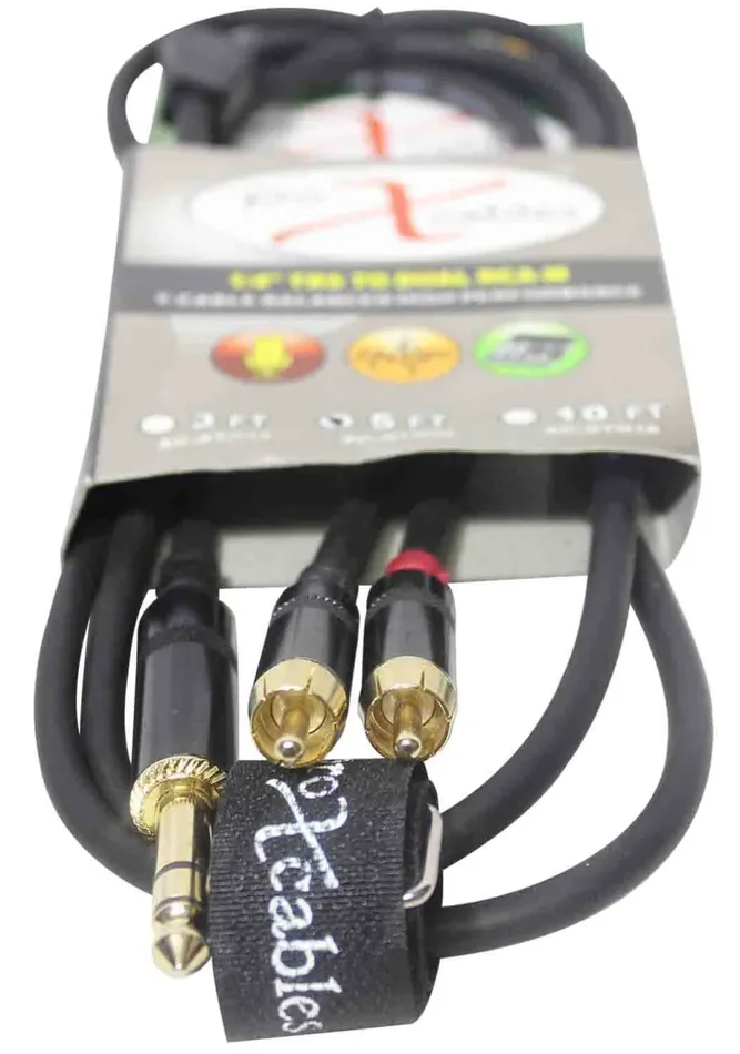 Prox XC-SYR05 Unbalanced 1/4″ TRS-M to Dual RCA-M High Performance Audio Cable – 5 Feet