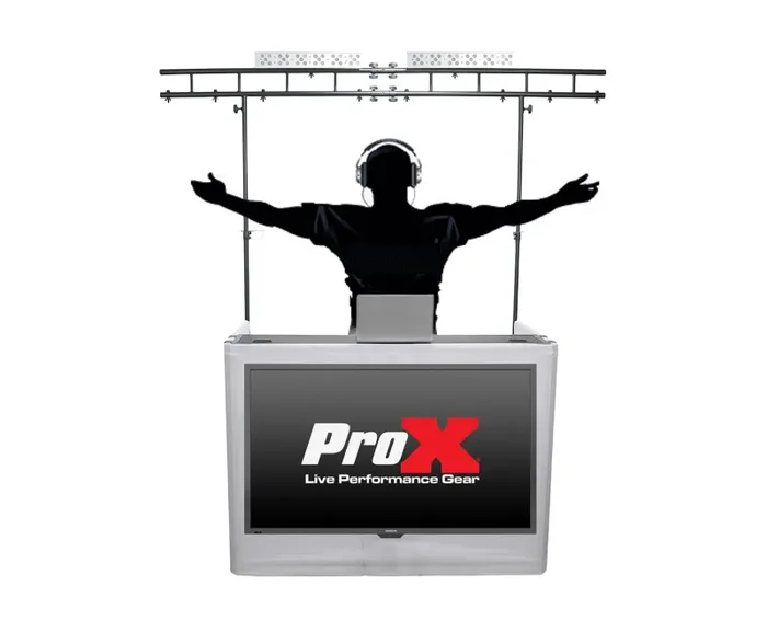 ProX XF-MESAMEDIATRUSSPKG, Full DJ Workstation Includes Truss TV Bracket Mount White and Black Scrims and Carry Bag Fashion