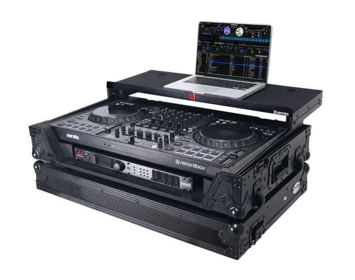 ProX XS-DDJFLX10WLTBLLED ATA Flight Style Road Case For Pioneer DDJ-GRV6 or DDJ-FLX10 DJ Controller with Laptop Shelf 1U Rack Space Wheels and LED – Black