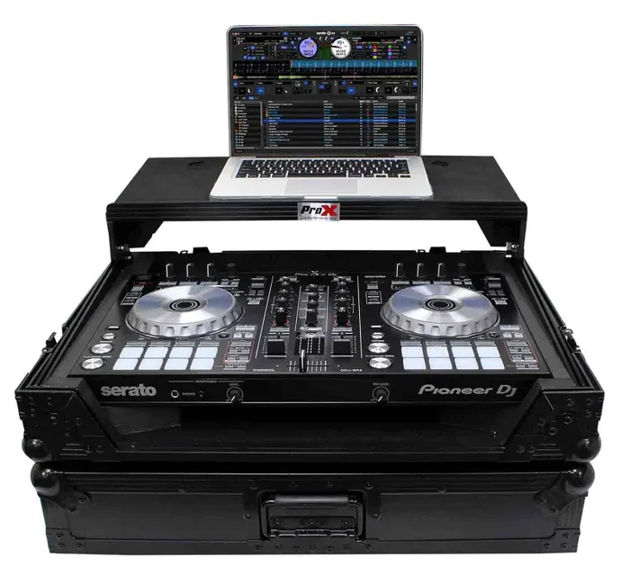 ProX XS-DDJSR2LTBL LED Flight-Road Case for Pioneer DDJ-SR2 Digital Controller with Laptop Shelf & LED Kit