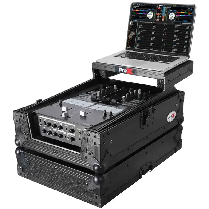 ProX XS-DJMS11LTBL, Flight Case for Pioneer DJM-S11 Mixer with Sliding Laptop Shelf – Black on Black