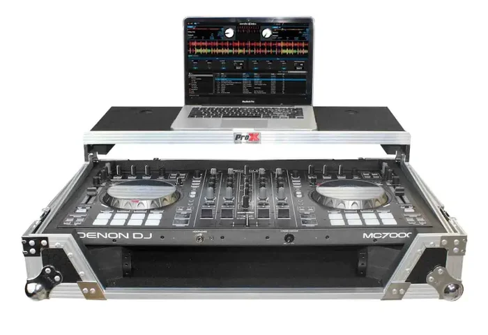 ProX XS-MCX7000WLT LED ATA Flight Case Denon DJ MC7000 Controller with Glide Laptop Sliding Shelf and LED