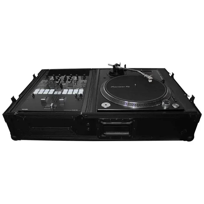 ProX XS-TMC1012WBL DJ Flight Case For Single Turntable In Battle Mode and 10 Inch or 12 Inch Mixer – Black on Black