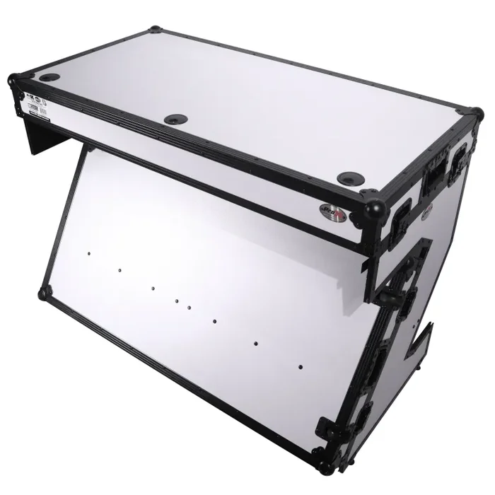 ProX XS-ZTABLEWH, Z-Style Folding DJ Table Flight Case with Handles and Wheels – Black White Finish