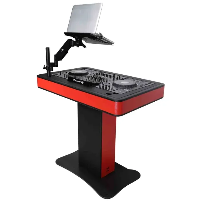 ProX XZF-DJCTRBCASE Control Tower DJ Booth with Laptop Arm and Road Cases for Pioneer XDJ-XZ, DDJ-1000 SRT, RANE ONE, and SX3 – Red Black Finish