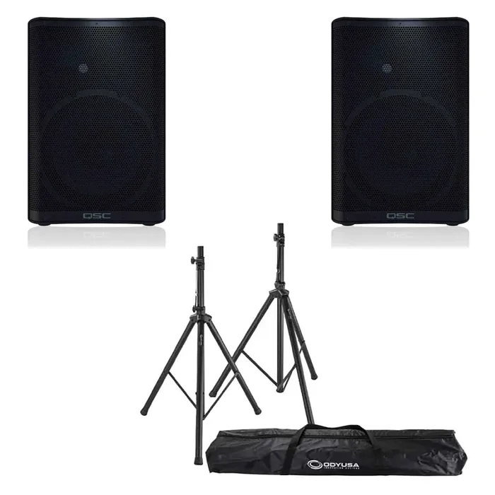 QSC CP12, 12-Inch Compact Powered Loudspeaker Package with Stands and Bag