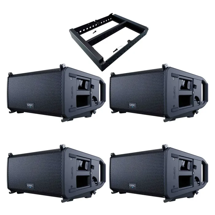 QSC LA108, 8″ Powered Line Array Loudspeaker Package with Array Frame – Set of 4