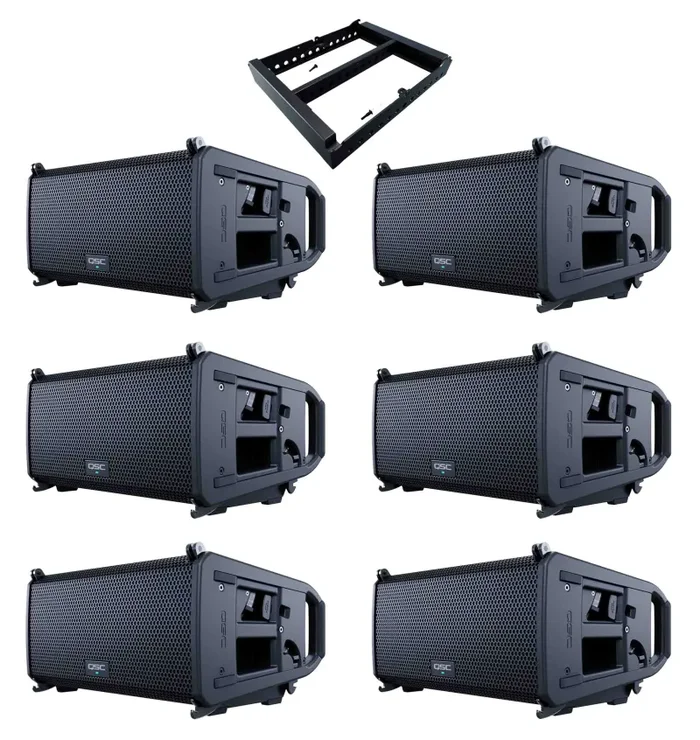QSC LA108, 8″ Powered Line Array Loudspeaker Package with Array Frame – Set of 6