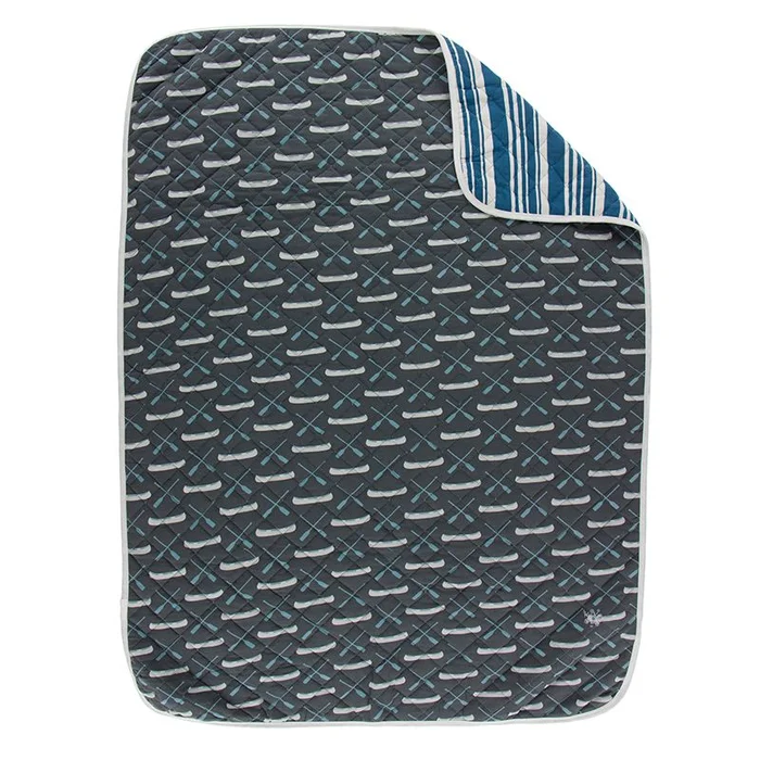 Quilted Stroller Blanket – Stone Paddles and Canoe with Fishing Stripe