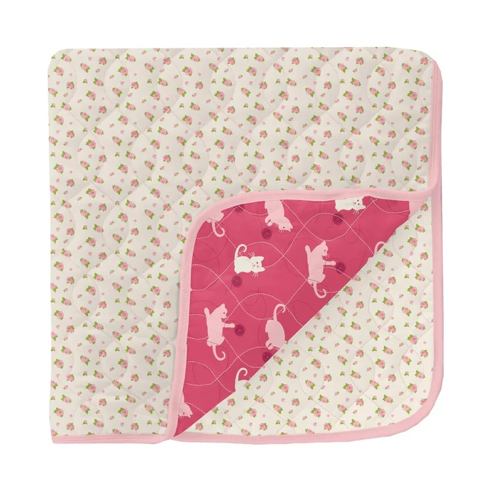 Quilted Toddler Blanket – Natural Buds + Winter Rose Kitty