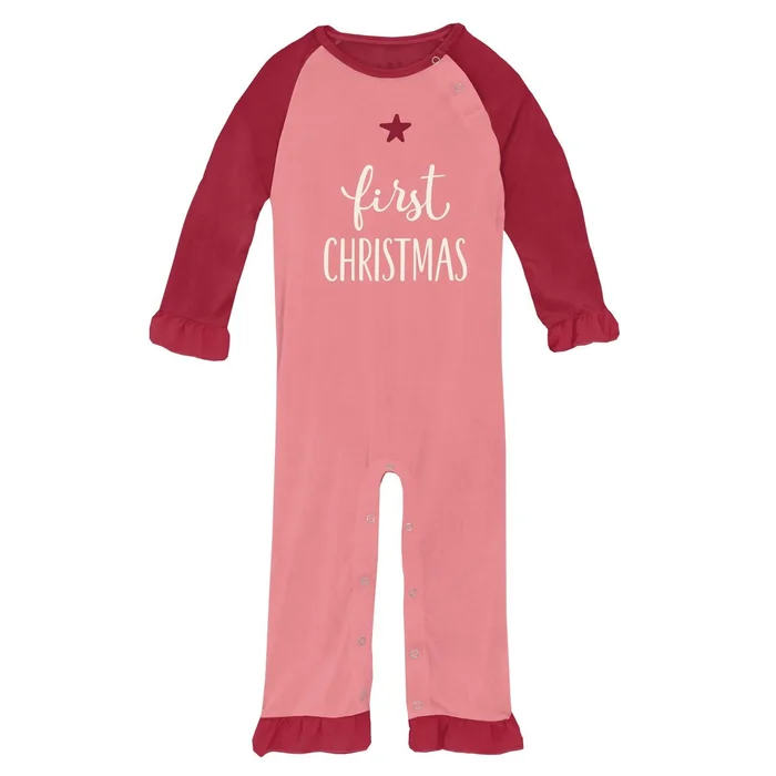 Raglan Romper with Ruffles – Strawberry First Christmas