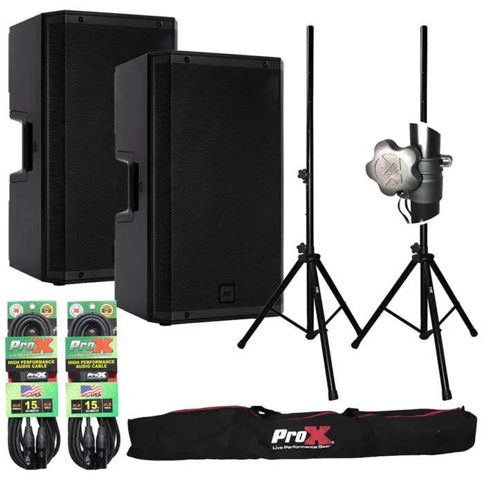 RCF ART-945A PA Speaker Package Including Tripod Stands with Bag and Microphone Cable