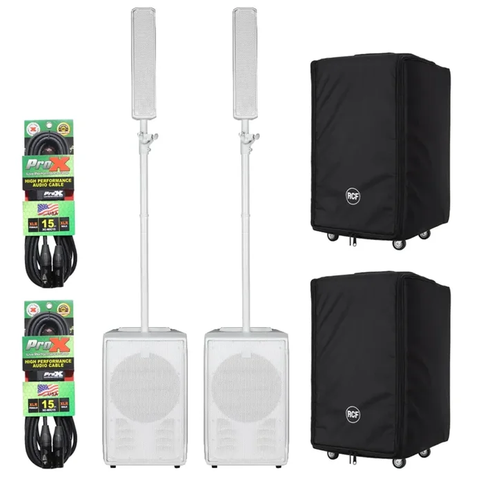 RCF EVOX-J8-W Portable PA System Speaker Package with Protective Cover and Microphone Cable