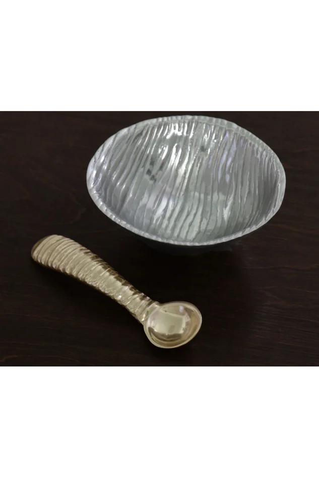 RIPPLES SMALL GUNMETAL BOWL W/SPOON