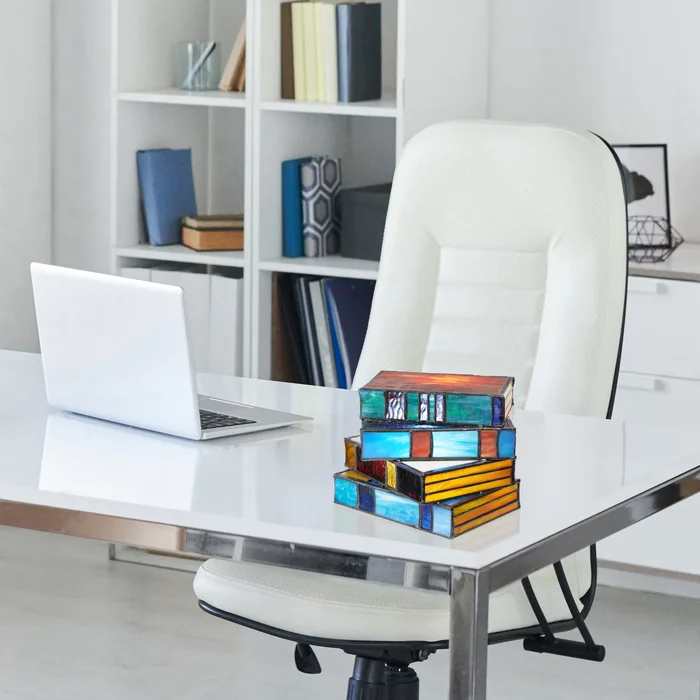 River of Goods Multi-colored Stained Glass Stack of Books Accent Lamp – 9″ x 8.25″ x 5.75″