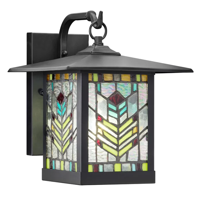 River of Goods Multicolor Stained Glass Black 1-Light Outdoor Lantern Wall Sconce – 10.75″ x 9″ x 11.75″
