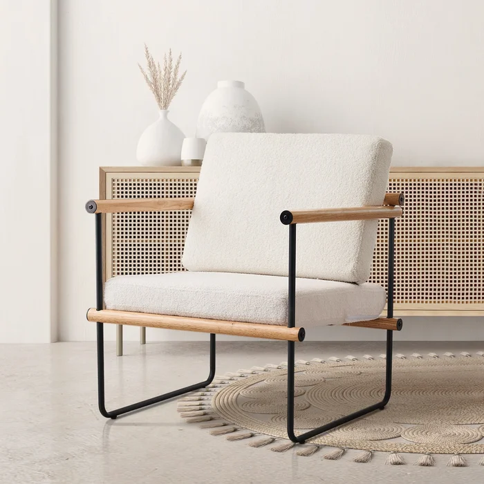 Sherpa Upholstered Accent Chair Mid Century Modern Armchair