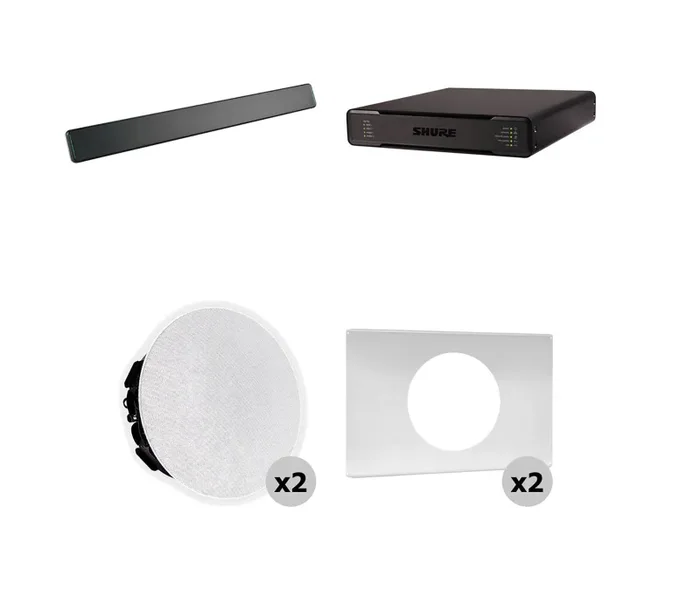 Shure 712P B-V Ecosystem Speaker Package Including 1 MXA710-2FT Linear Microphone, 1 P300-IMX Audio Processor, 2 MXN5W-C Ceiling Loudspeaker + 2 Tile Bridge