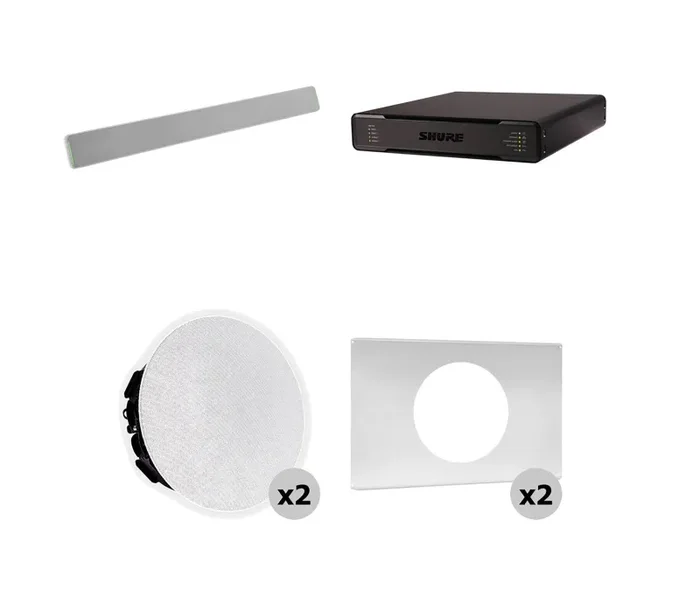 Shure 712P W-V Ecosystem Speaker Package Including 1 MXA710-2FT Linear Microphone, 1 P300-IMX Audio Processor, 2 MXN5W-C Ceiling Loudspeaker + 2 Tile Bridge