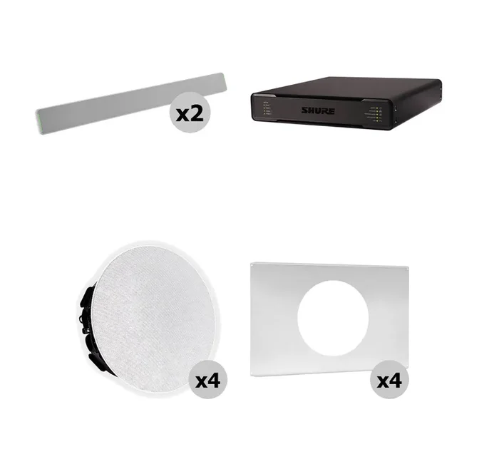 Shure 712X W-V Ecosystem Speaker Package Including 2 MXA710-2FT Linear Microphone, 1 P300-IMX Audio Processor, 4 MXN5W-C Ceiling Loudspeaker + 4 Tile Bridge