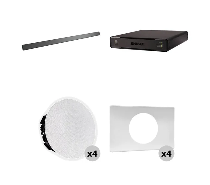 Shure 714P B-V Ecosystem Speaker Package Including 1 MXA710-4FT Linear Microphone, 1 P300-IMX Conferencing Processor, 4 MXN5W-C Ceiling Speaker + Tile Bridge