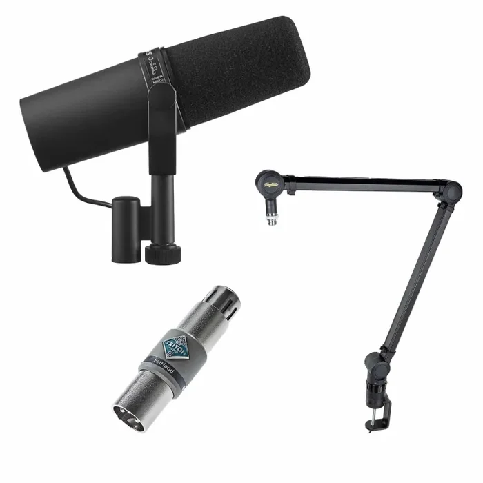 Shure SM7B Podcast Starter DJ Package with Desktop Boom Stand and Mic Booster