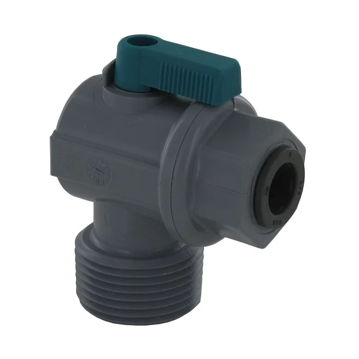Shut-Off Valve-PVC Elbow Male NPT – 3/8 Push-in x 3/4 Male NPT