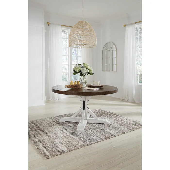 Signature Design by Ashley Valebeck Brown/White Dining Table – 54″W x 54″D x 30.13″H