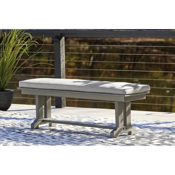 Signature Design by Ashley Visola Outdoor Poly All Weather Bench with Cushion – 54″W x 14″D x 19″H