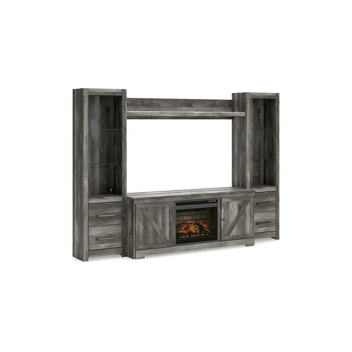 Signature Design by Ashley Wynnlow Gray 4-Piece Entertainment Center with Electric Fireplace – 103.5″W x 19.5″D x 72.25″H