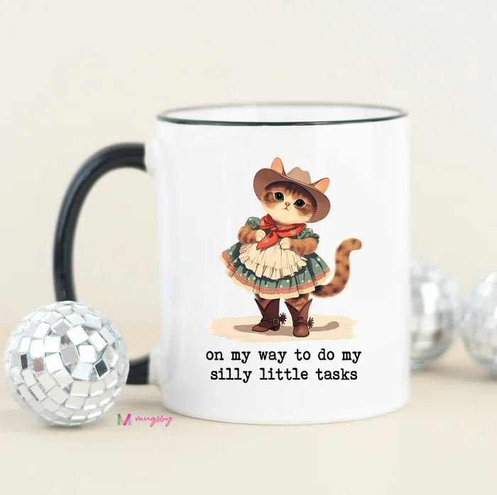 Silly Little Tasks Funny Coffee Mug: Black Rim/Handle / 11oz