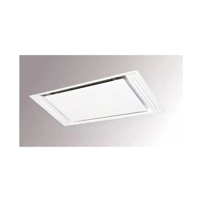 Sirius Island Series SUT958WH 36 Inch Pro-Style Ceiling Mount Ducted Hood with 4 Fan Speed, 1100 CFM Blower Options, LED Lighting, Remote Control, and White Glass Panel