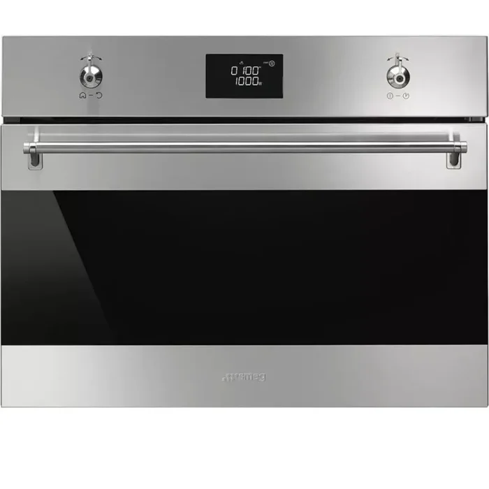 Smeg Classic Design SFU4300MX 24 Inch Built-In Combi Microwave Oven with 2.54 Cu. Ft. Capacity, 1000W Power, 3 Cooking Functions, LCD Display, and Child Safety Lock