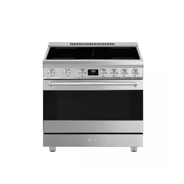 Smeg Professional Series SPR36UIMX 36 Inch Freestanding Induction Range with 5 Elements, 4.45 cu. ft. Oven Capacity, Vapor Clean, True European Convection, and Residual Heat Indicator: Stainless Steel