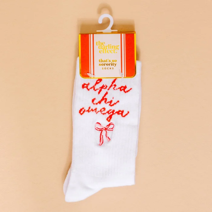 Sorority Embroidered Crew Socks: Alpha Chi Omega