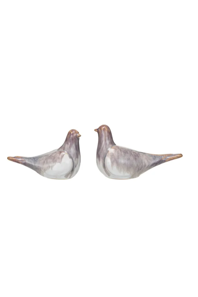 Stoneware Bird, Reactive Glaze S/2