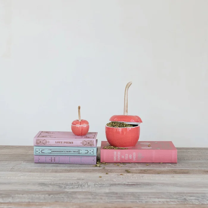 Stoneware Cherry Shaped Jar with Lid (Each Will Vary)