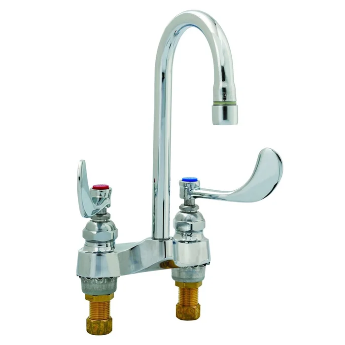 T&S Brass B-0892-01 Deck Mounted Medical Lavatory Faucet, Rigid Gooseneck 4-1/16″ spread