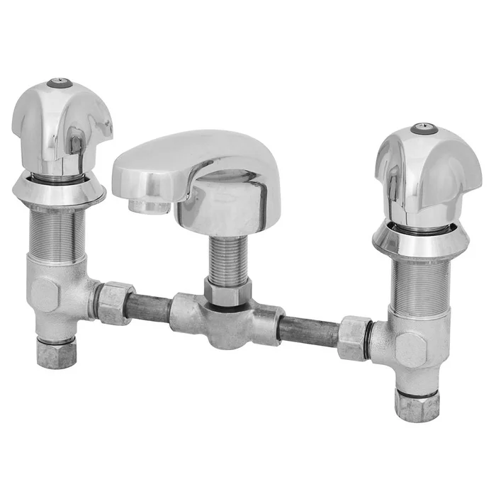 T&S Brass B-2990-180F Deck Mount EasyInstall Faucet with Concealed Body, 3 Wing Dome Handles, Cast Basin Spout