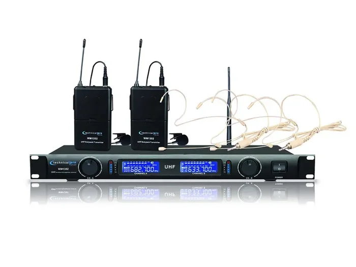Technical Pro WM1352 Professional UHF Dual Wireless Microphone Lapel and Headset System