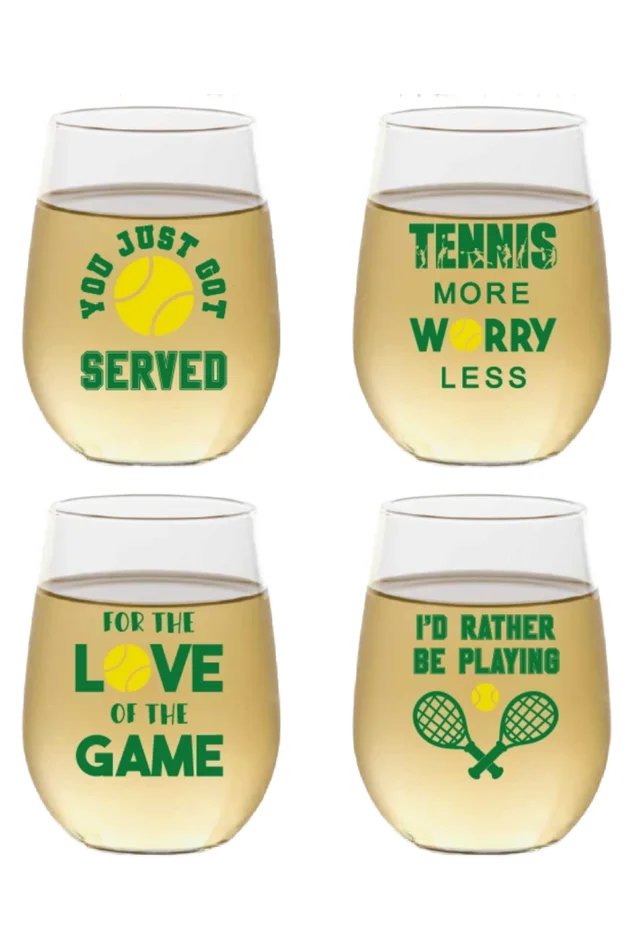 TENNIS INSPIRED SHATTERPROOF WINE GLASSES S/4