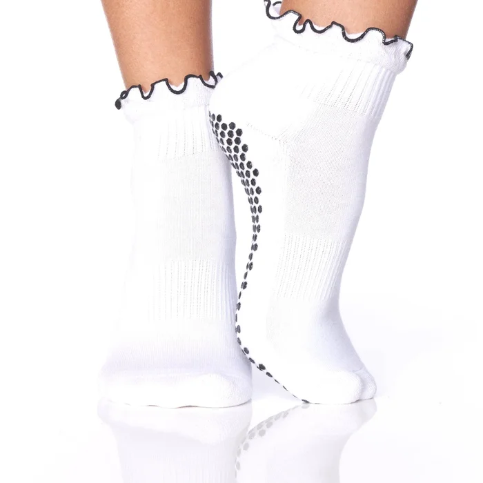 The Ruffle Grip Sock-White
