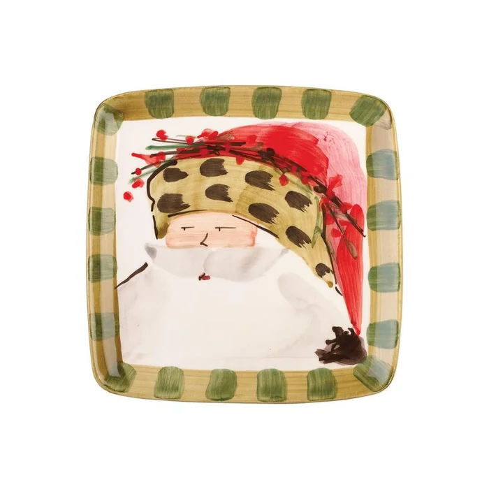 Vietri Old St. Nick Square Salad Plate, Animal Hat