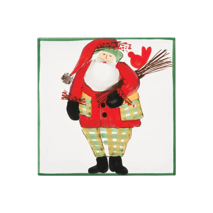 Vietri Old St. Nick Trivit With Green Border/Wood Pile