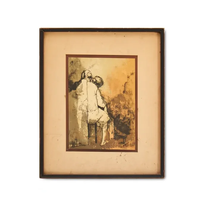 Vintage Framed Sketch of Woman Sitting