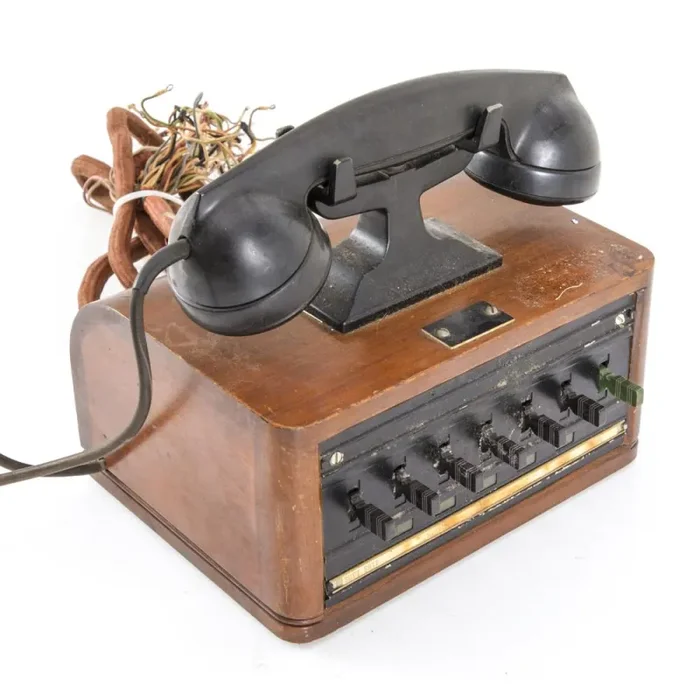 Vintage Wood and Black Tabletop Phone