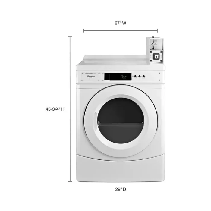 Whirlpool CED9150GW 27 Inch Electric Dryer with 6.7 Cu. Ft. Capacity, Coin Drop Installed, Coin Box Installed, Porcelain-Enamel Top, Microprocessor Controls, One-Touch Cycle Selection, 3 Dry Cycles, Cotton/Whites, Colors/Delicates, and ADA Compliant - Image 2