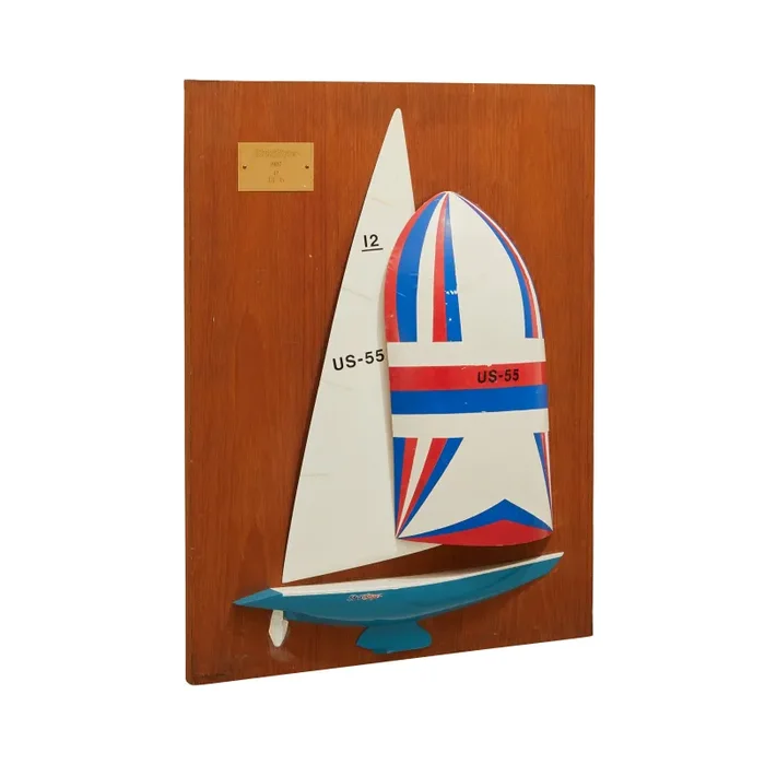 White & Blue Ship Wood Plaque